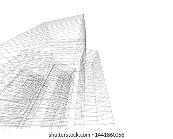 Linear architecture building 3d illustration