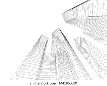 Linear architecture building 3d illustration