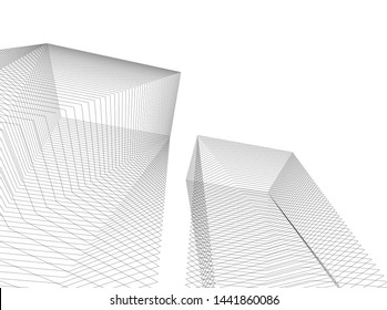Linear architecture building 3d illustration