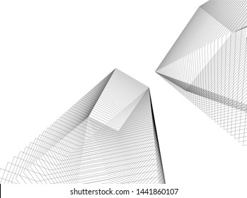 Linear architecture building 3d illustration