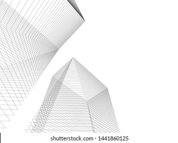 Linear architecture building 3d illustration