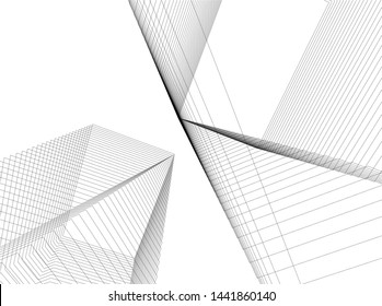 Linear architecture building 3d illustration