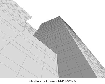 Linear architecture building 3d illustration