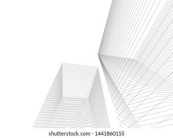 Linear architecture building 3d illustration