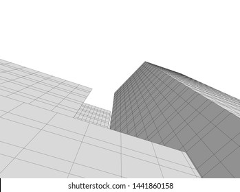 Linear architecture building 3d illustration