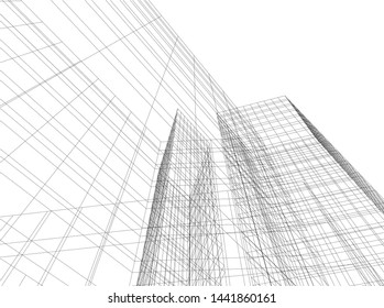 Linear architecture building 3d illustration