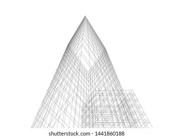 Linear architecture building 3d illustration