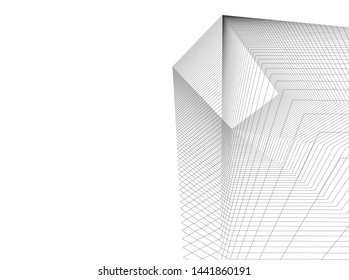 Linear architecture building 3d illustration