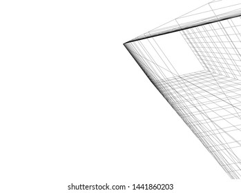 Linear architecture building 3d illustration