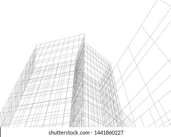 Linear architecture building 3d illustration