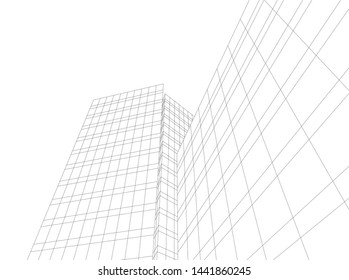 Linear architecture building 3d illustration