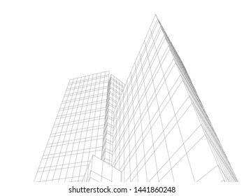 Linear architecture building 3d illustration
