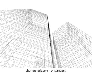 Linear architecture building 3d illustration