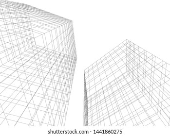 Linear architecture building 3d illustration