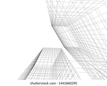 Linear architecture building 3d illustration