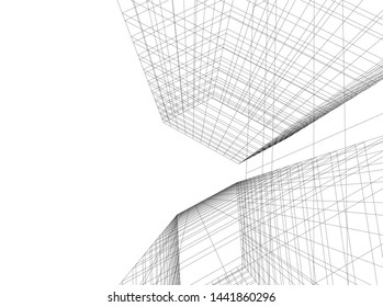 Linear architecture building 3d illustration