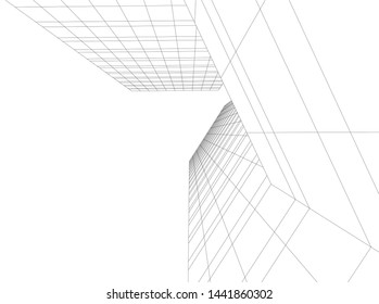Linear architecture building 3d illustration