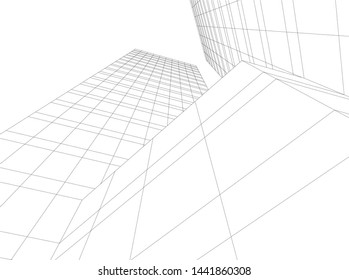 Linear architecture building 3d illustration