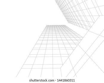 Linear architecture building 3d illustration