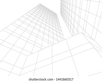 Linear architecture building 3d illustration