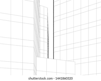 Linear architecture building 3d illustration