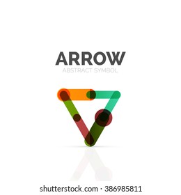 Linear arrow abstract logo, connected multicolored segments of lines in directional pointer figure