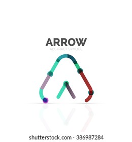 Linear arrow abstract logo, connected multicolored segments of lines in directional pointer figure