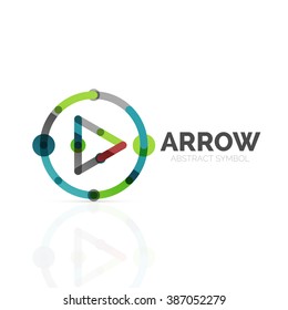 Linear arrow abstract logo, connected multicolored segments of lines in directional pointer figure