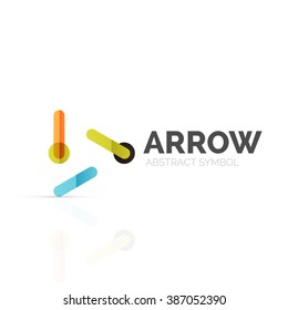 Linear arrow abstract logo, connected multicolored segments of lines in directional pointer figure