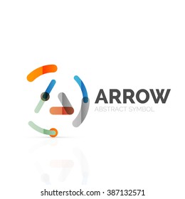 Linear arrow abstract logo, connected multicolored segments of lines in directional pointer figure