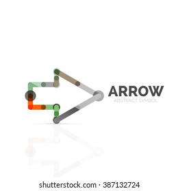Linear arrow abstract logo, connected multicolored segments of lines in directional pointer figure