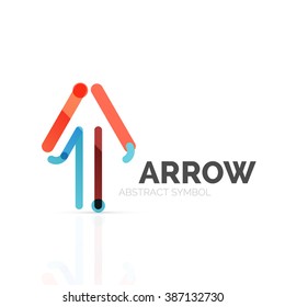Linear arrow abstract logo, connected multicolored segments of lines in directional pointer figure