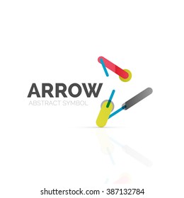 Linear arrow abstract logo, connected multicolored segments of lines in directional pointer figure