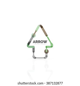Linear arrow abstract logo, connected multicolored segments of lines in directional pointer figure