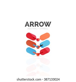 Linear arrow abstract logo, connected multicolored segments of lines in directional pointer figure