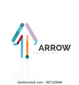 Linear arrow abstract logo, connected multicolored segments of lines in directional pointer figure