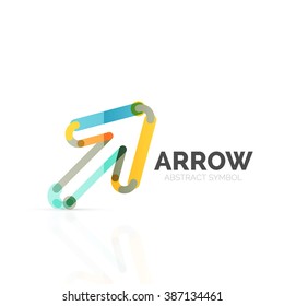 Linear arrow abstract logo, connected multicolored segments of lines in directional pointer figure