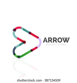 Linear arrow abstract logo, connected multicolored segments of lines in directional pointer figure