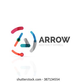 Linear arrow abstract logo, connected multicolored segments of lines in directional pointer figure
