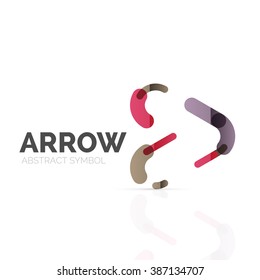 Linear arrow abstract logo, connected multicolored segments of lines in directional pointer figure