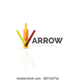 Linear arrow abstract logo, connected multicolored segments of lines in directional pointer figure
