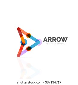 Linear arrow abstract logo, connected multicolored segments of lines in directional pointer figure