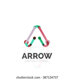 Linear arrow abstract logo, connected multicolored segments of lines in directional pointer figure