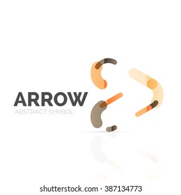 Linear arrow abstract logo, connected multicolored segments of lines in directional pointer figure