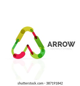 Linear arrow abstract logo, connected multicolored segments of lines in directional pointer figure
