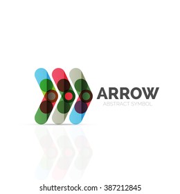 Linear arrow abstract logo, connected multicolored segments of lines in directional pointer figure