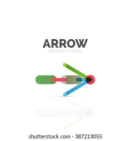 Linear arrow abstract logo, connected multicolored segments of lines in directional pointer figure