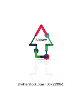 Linear arrow abstract logo, connected multicolored segments of lines in directional pointer figure
