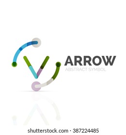 Linear arrow abstract logo, connected multicolored segments of lines in directional pointer figure