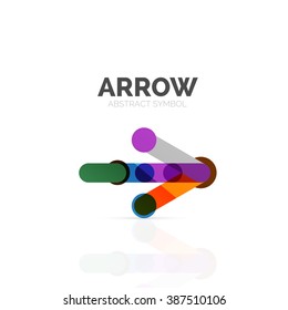 Linear arrow abstract logo, connected multicolored segments of lines in directional pointer figure